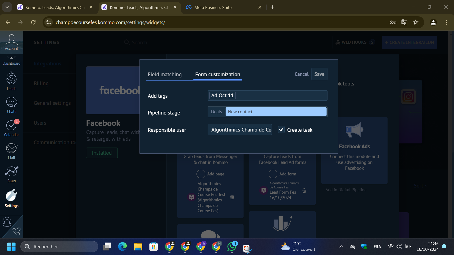 Intégration Meta Ads dans Kommo